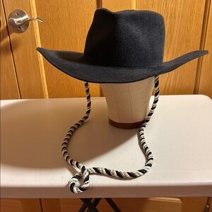 Gladys Tamez Black Cowboy Hat with Strap Size Medium